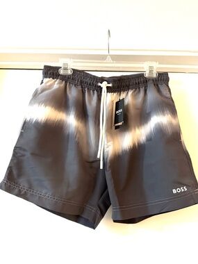 Hugo Boss Gray Swim Trunks with White Accent